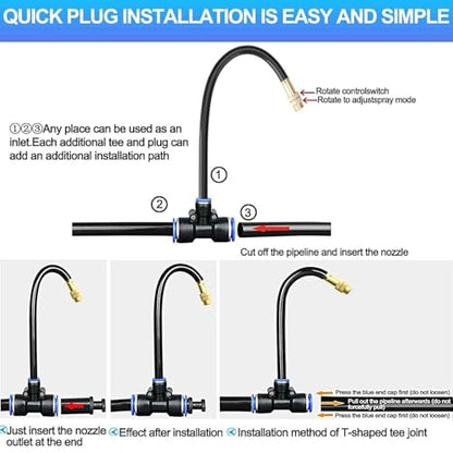 Automatic Greenhouse Drip Irrigation Kit – 20 Brass 360° Adjustable Nozzles, 65FT 1/2" Tubing & Misting System – Easy Setup & Water Saving for Hydroponics, Raised Beds, Flower Gardens & Outdoor Plants