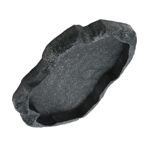 Reptile Water Dish Food Bowl 2 Pack ABS Resin Imitation Rock Feeder with Smooth Easy Clean Surface for Lizard Gecko Bearded Dragon Tortoise Spider (M) - size: M