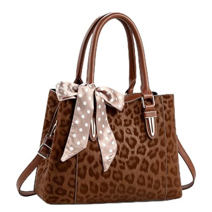 3 Compartment Satchel Purse Top Hnadle Bags Hobo Handbag for Women | Multi Compartment,Medium,Leopard Print Faux Fur,Detachable Shoulder Crossbody Strap,Work Office Daily,High elasticity base - color: Brown Leopard