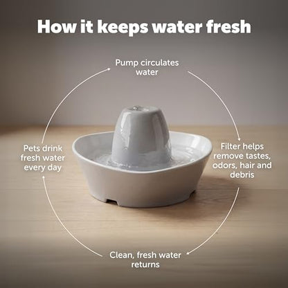 PetSafe Creekside Ceramic Pet Fountain, 60 Oz, Extra Filters | 60 Oz Capacity, Whisper-Quiet Flow, Includes 12 Extra Carbon & 2 Extra Foam Filters, Dishwasher Safe, Cats & Small Dogs - style: Fountain + 12 Carbon Filters + 2 Foam Filters