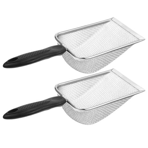 Stainless Steel Reptile Substrate Scoop Comfortable for Prolonged Use 2pcs with Antislip Handle and Stainless Steel Mesh Arc Shovel with Smooth Rounded for Tank and Cage Cleaning