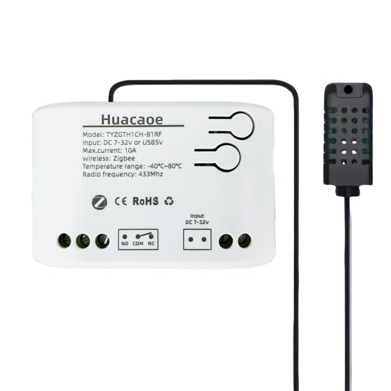 Zigbee 1 Channel 10A Smart WiFi Temperature and Humidity Controller with Extendable Probe Sensor ,USB & DC 7-32V, App Control,Greenhouse,Pet Breeding,Incubator,Reptile,Alexa/tuya zigbee hub Required