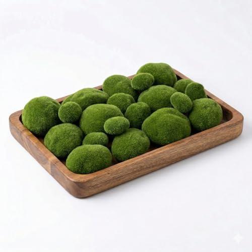 Artificial Moss Balls for Plants Indoor, Vase Filler, 20 Pcs Mixed Sizes | Realistic faux moss rocks for terrarium decor, fairy gardens, centerpieces and potted plants. Lightweight decor for crafts.