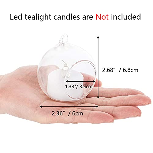 Nuptio 12 Pcs Hanging Tea Light Candle Holders Mini Glass Candle Holder 2.36" Diameter Baubles Globe Garden Ornament, Tealight Holders for Christmas Halloween Wedding Party Decorations for Reception | Clear Reusable Globes, Ready to Hang, Works with Tea L