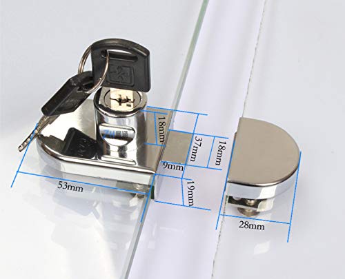 2 Pack Double Glass Cabinet Lock - Double Door Single Open Wine Cabinet Lock for Glass Thickness: 5-8mm / 0.2'' - 0.31'' Showcase Mall Display No Drill