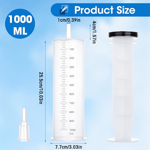 1000mL Large Syringe for Liquid, Large Plastic Syringe with Tip Adapter, for Scientific Labs, Liquid Refilling, Paint, Watering, Oil - style: 1000 ml