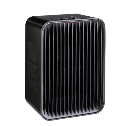 Amazon Basics Portable Ceramic Space Heater, Small Electric Heater for Indoor Use With 3 Heat Settings, Temperature Control, Lightweight (1.7 LBS), 520 w, Black, 5.1"L x 3.5"W x 7"H