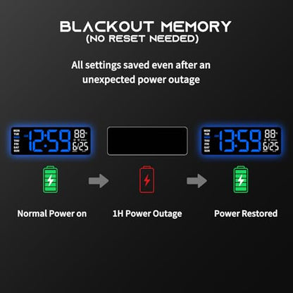 EASYERA 16.5" Large Digital Wall Clock with BT Sync,11 RGB Lights | Classroom Clock Remote Control, Big LED Display, Dual Alarms, Auto DST, Temperature | Gaming - color: Black