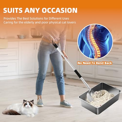 Metal Cat Litter Scoop - Removable Long Handle Cat Litter Scooper (16in-3in),Large Deep Shovel Litter Scoop with Foam Grip, Easy Clean for Multi-Cat Household-No Bending Back - size: 16in-31in（New Design）