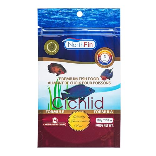 Northfin Cichlid Fish Food, Slow-Sinking Pellets, 3mm, 100g | Cichlid Formula; slow-sinking pellets for carnivorous & omnivorous cichlids; whole Antarctic krill meal; crafted in Canada - size: Net Wt: 100g, style: 3mm
