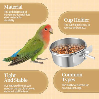 Bird Cage Feeder, Bird Feeder for Cage, 8 Pcs 10OZ Stainless Steel Parrot Food Water Bowls with Clamp Holder, Hanging Feeding Dish Cups for Cockatiel Parakeet Conure Budgie Lovebird Small Animal - color: 8pcs-10oz Stainless Steel Bird Bowls with Clamp