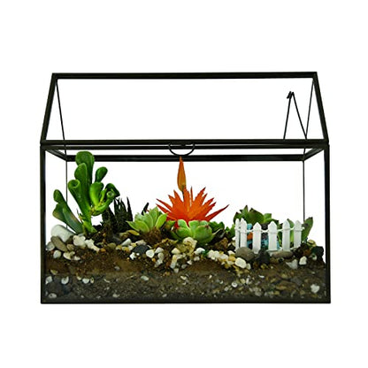 Black 1 Large Glass Plant Terrarium Kit with Lip Greenhouse for Succulents - color: Black 1
