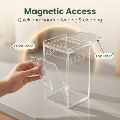 Jumping Spider Enclosure - 3x3x6 Acrylic Tarantula Enclosure Reptile Habitat with Front & Top Magnetic Doors, 0.04" Ventilation Holes Pre-Assembled Terrarium for Spiders, Mantis, Snails, Lizards - size: 3x3x6inch