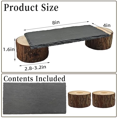 Bearded Dragon Basking Platform,Reptile Slate Rocks with Wooden Pile,Leopard Gecko Hides and Caves Climbing Tank Accessories for Lizards Snakes Tortoise Ball Python(Small)