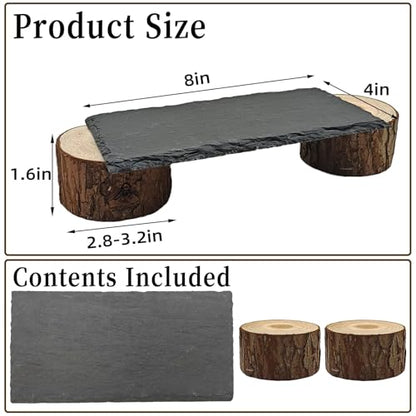 Bearded Dragon Basking Platform,Reptile Slate Rocks with Wooden Pile,Leopard Gecko Hides and Caves Climbing Tank Accessories for Lizards Snakes Tortoise Ball Python(Small)
