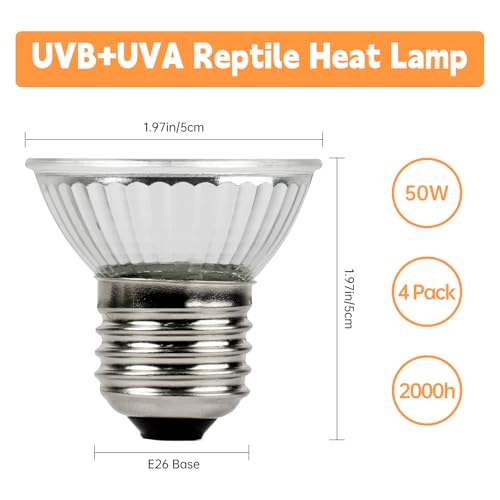 Reptile Heat Lamp, UVA UVB Heat Lamp Bulbs, E26 Turtle Heat Lamp Bulbs 50W 4Pack, Basking Light for Bearded Dragon, Lizard, Snake and Frog - color: 4pcs 50, size: 50 4PCS