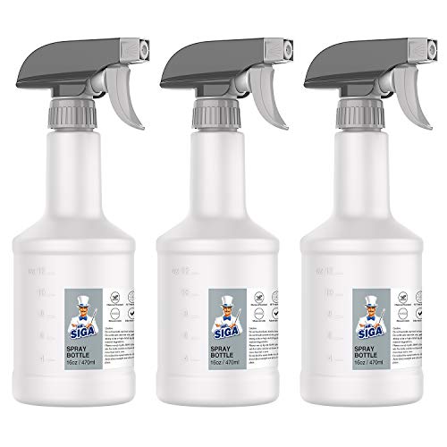 MR.SIGA 16 oz Empty Plastic Spray Bottles for Cleaning Solutions, 3 Pack | Heavy duty household reusable spray bottles with measurements and adjustable leak proof nozzle - size: 470ml, 3 Pack