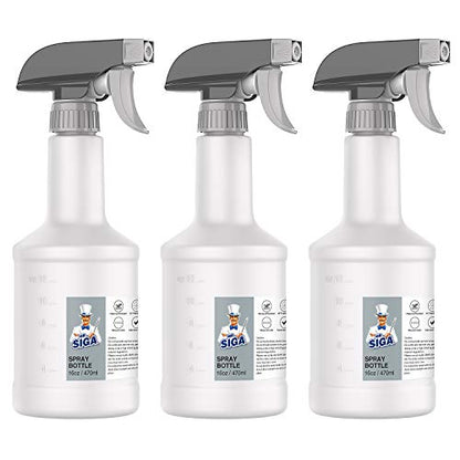 MR.SIGA 16 oz Empty Plastic Spray Bottles for Cleaning Solutions, 3 Pack | Heavy duty household reusable spray bottles with measurements and adjustable leak proof nozzle - size: 470ml, 3 Pack