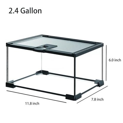 Reptile Terrarium Tank, Glass Reptile Vivarium, Sliding Mesh Cover, for Lizards, Horned Frogs, Snakes, Spiders, Turtle(S, 2.4Gal (12"x7.8"x6"))