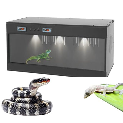 PVC Reptile Enclosure, Reptile Terrarium 31.5×15.75×15.75In, LCD Display, Reptile Tank with Intelligent Thermostat for Leopard Gecko, Hexagonal Lizard, Snake (Black) - color: Black