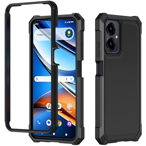 for Cricket Icon 2026 U656AC Slim Tough Hybrid Phone Case + Tempered Glass + Extreme Band (Black) - color: Black