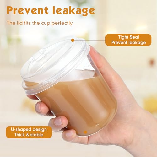 Baderke 100 Sets 12 oz Clear Plastic Cups with Lids,Sturdy Iced Coffee Cups with lids, Disposable Plastic Smoothie Cup for Cold Drinks - size: 12oz