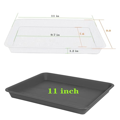 VUWEZ 4 Pack Plant Saucer Tray Rectangular, Plant Saucers for Indoors, Heavy Sturdy Plastic Plant Drainage Trays, Plant Drip Trays for Pots, Seed Starter Growing Tray (11 x 9 inch, Gray) - color: Gray, size: 11'' x 9'' x 1.2'' (4 pack)