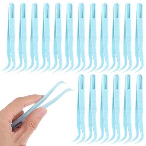 HaiFafafaing 20 Pcs Tweezers for Crafting, 4.5 Inch Bent Tip Plastic Tweezers for Crafts, Jewelry Making, Baking Decoration, Reptile Feeding