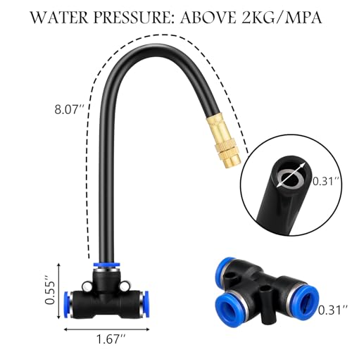 Zonon 10 Pcs Brass Misting Nozzles Tee with 8" Built in Hose for 0.32"/8 mm Tubing 360 Degree Rotation Adjustable Water Mister Nozzle Thread Sprayer Misting Part Accessories for Patio Outdoor Cooling - size: 8 Inch