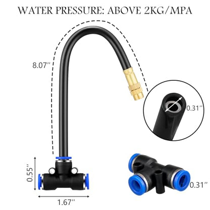 Zonon 10 Pcs Brass Misting Nozzles Tee with 8" Built in Hose for 0.32"/8 mm Tubing 360 Degree Rotation Adjustable Water Mister Nozzle Thread Sprayer Misting Part Accessories for Patio Outdoor Cooling - size: 8 Inch