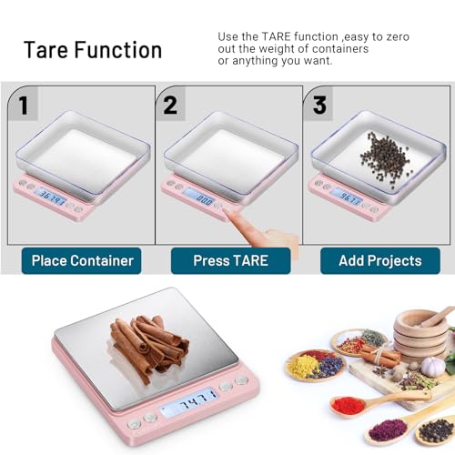 Fuzion Digital Scale .01 Gram Accuracy, 500g Small Kitchen Food Scales | 2 Trays Included for Jewelry, Gold, Herb, Powder, Spice, Coffee, Coin - Weight Gram and Oz - color: Pink