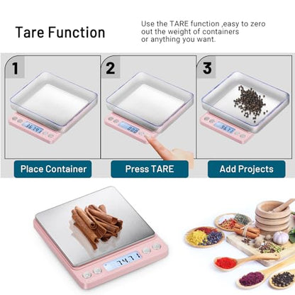 Fuzion Digital Scale .01 Gram Accuracy, 500g Small Kitchen Food Scales | 2 Trays Included for Jewelry, Gold, Herb, Powder, Spice, Coffee, Coin - Weight Gram and Oz - color: Pink