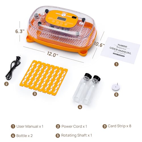 TURBRO Incubator for Hatching Eggs, Automatic Turning, Temperature & Humidity Control, Built-in Candler, 360° Viewing, 24 Egg Incubators for Chicken, Duck, Quail, Turkey, Goose, Parrot, Bird | 24 Egg Incubators, Automatic Turning, Built-in Candler, 360° V