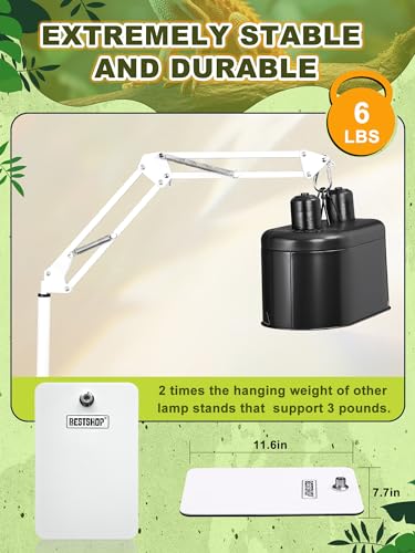 Reptile Light Stand, Single Swing-Arm, White, 15.7-74.3 inch | Adjustable 360° Swing Arm, Heat Bulb Stand, For Bearded Dragons, Turtles, Chameleons, Terrarium Compatible - color: White, size: Single Swing-Arm