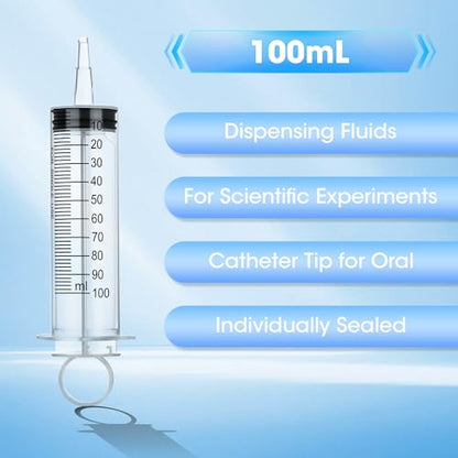 100ml Large Syringe for Thick Liquids, Individually Wrapped, 5 Pack | Plastic Syringe Without Needle for Scientific Labs, Measuring, Refilling - style: 100cc