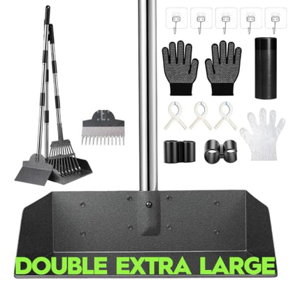 Dog Pooper Scooper for Large Dogs，9.1" X9.5"，Oversized Tray，pooper scooper | Free with two extension rods，Reduce the frequency of garbage trips，for Large, Medium, Small Dogs - size: Large 3‑Pc Set