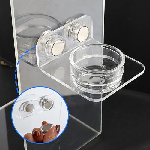 Magnetic Reptile Ledge - Acrylic Feeding Platform for Geckos & Spiders | Glass bowl & acrylic tray; for chameleon, bearded dragon, jumping spider; strong magnets; easy-clean; compact 2.6"x2.6"