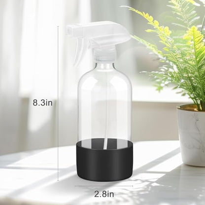 Worldgsb 2 Pack Glass Spray Bottles with Silicone Sleeve, 16 oz Empty Refillable Containers with Adjustable Spray Nozzles, Spray Bottles for Hair, Cleaning Solutions and Plants Black&Grey - color: Black&Grey