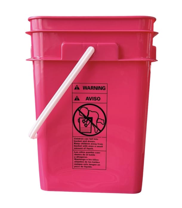 4 Gallon Square Food Grade Bucket Pail with Plastic Handles and Lid (Pack of 3) Made in USA containers (Magenta - White lids) - color: Magenta - White Lids
