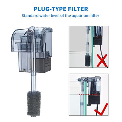 Aquarium Hang On Filter with Activated Carbon | Waterfall flow boosts oxygen, Wall-mounted space saver,5-10 Gal Ideal for small freshwater fish tanks
