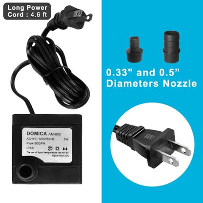 90 GPH Mini Submersible Pump, Small Fountain Pump (5W 350L/H) for water feature, Aquariums, Fish Tank, Tabletop Fountain, Pet Fountain, Indoor or Outdoor Pond Fountain (AC Powered)