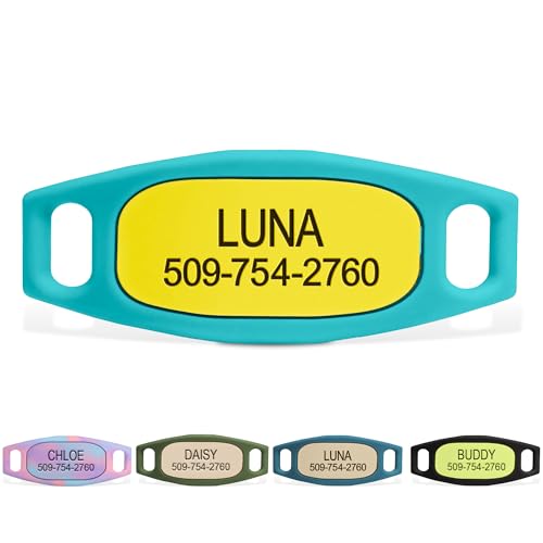 GoTags Active Silent Dog Tag, Personalized Engraved Silicone Pet ID Tags | Soundless Quiet Slide On Nameplate for Cat Collars with Name and Number, No More Jingling Tags (Mango Surf, Small) - color: Active Mango Surf, size: Small (Pack of 1)