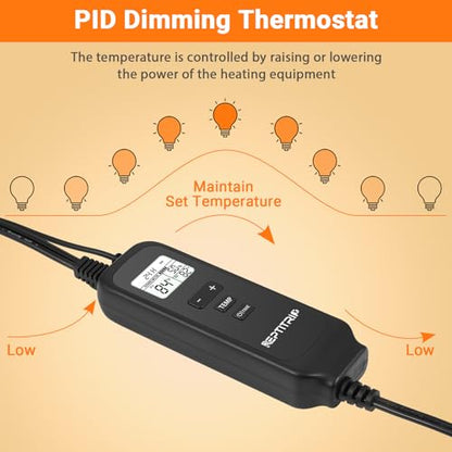 Reptile Thermostat with Timer Fuction & Temperature Probe, Dimmable Thermostat for Reptile Heat Lamp Heat Pad, PID Temperature Controller, Support ℉/℃, Memory Function (Model: PT02S) - color: Timer-temp Set