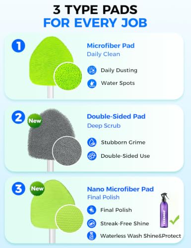 XINDELL 24-inch Windshield Cleaner Tool – Upgrade Large Head Car Interior&Exterior Window Cleaning Kit with Extendable Handle & 4 Microfiber Pads, Auto Wiper Brush for Car, Trucks, SUVs, RVs & Home - size: 24in