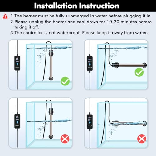 Orlushy Submersible Aquarium Heater, Fish Tank Heater with Free Thermometer for Freshwater and Saltwater Tank - size: R300