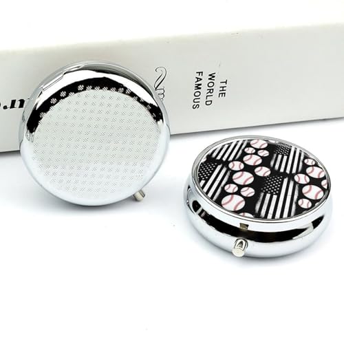 Pocket Pill Case, Baseball American Flag Compact Round Holder, Travel Organizer for Supplements, Waterproof Pill Box Purse Use for Professionals - color: Style (602)