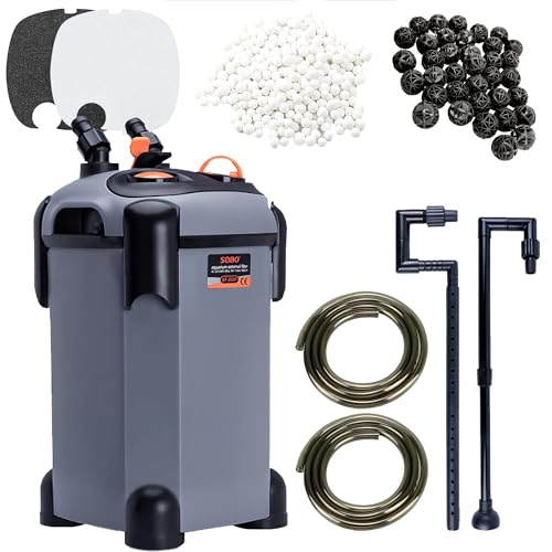 SUNWEN Aquarium External Ultra-Quiet Canister Filter, Fish Tank Water Circulation Filter with Filter Media 171/225/266/317/397GPH (SF-1800F-UV) - size: SF-1800FUV
