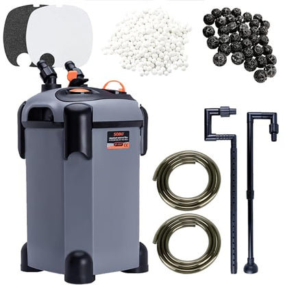 SUNWEN Aquarium External Ultra-Quiet Canister Filter, Fish Tank Water Circulation Filter with Filter Media 171/225/266/317/397GPH (SF-1800F-UV) - size: SF-1800FUV
