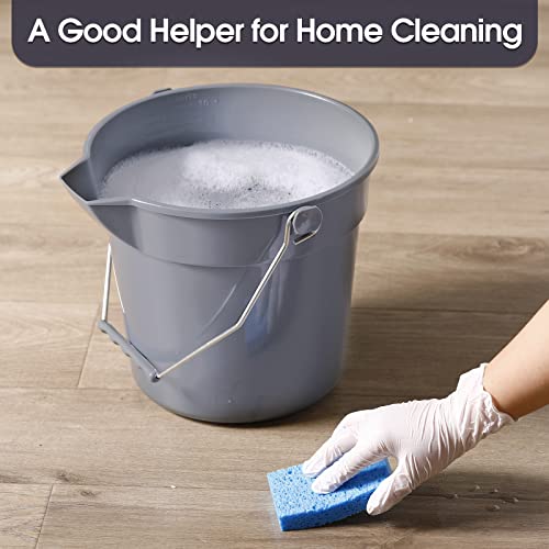 Didaey 6 Pcs 2.5 Gallon Bucket for Cleaning Plastic Heavy Duty Clean Bucket with Handle and Spout Industrial Storage Container(Grey)