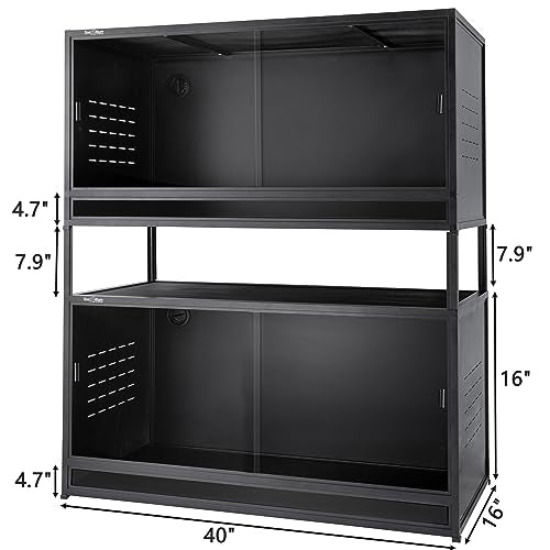 Stackable Space efficient PVC Reptile Enclosures 44 Gallon ToxiRium Large Reptile 40''x16''x16 Tank for Bearded Dragon Lizard Snake,Wide Breeding Vivarium with Sliding Doors Lock-2pcs with spacers